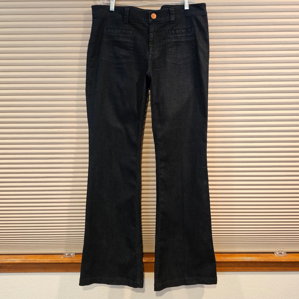 Cabi Jeans Women Dark Wash Blue Flare Leg Denim Trousers Size 12 Mid Rise